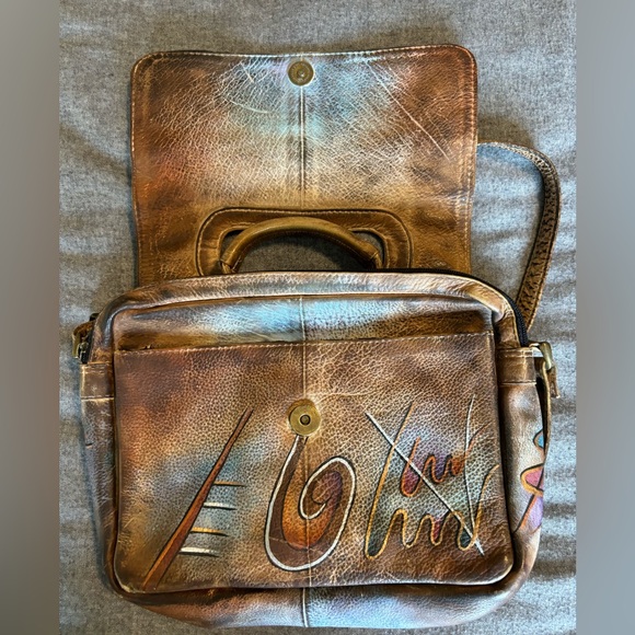 SOVA‎ Hand-painted Leather Crossbody Purse Abstract - Picture 6 of 10